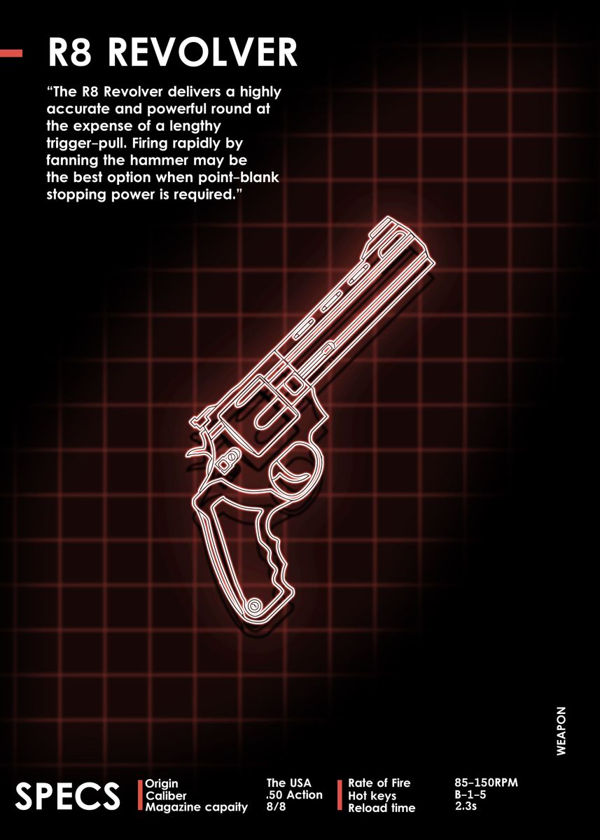 'r8 Revolver Neon Weapon' Poster, Picture, Metal Print, Paint By 