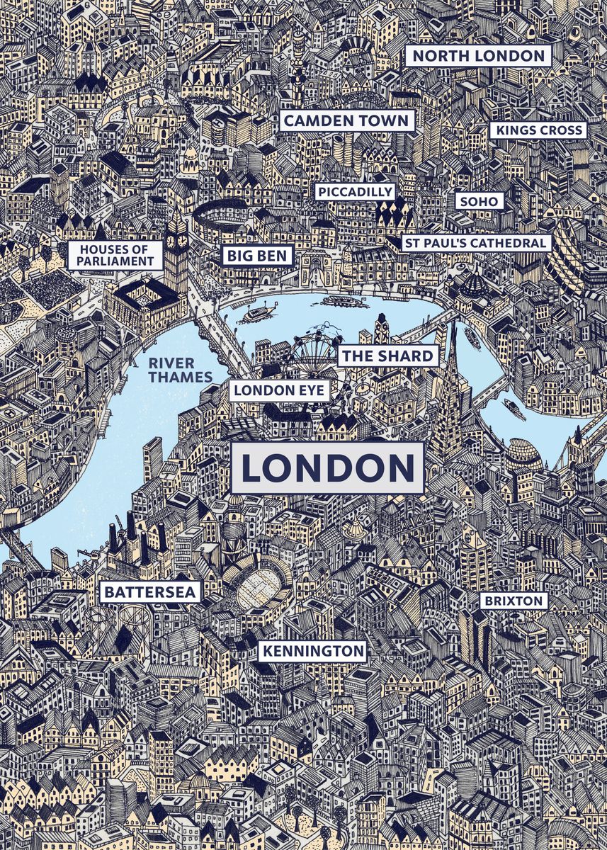 'London city map pen' Poster, picture, metal print, paint by Oliver ...