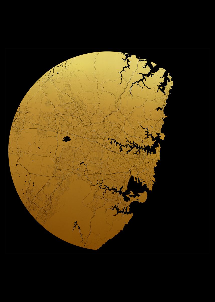 'Sydney Black and Gold Map' Poster, picture, metal print, paint by Wall