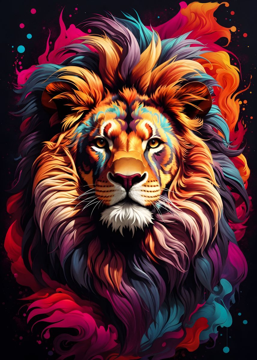 'Lion Colorful' Poster, picture, metal print, paint by Dream Reality ...