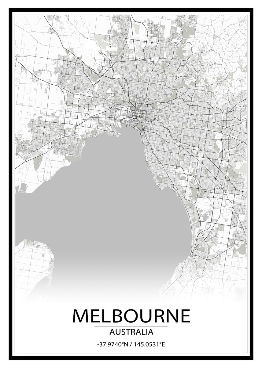 'Melbourne White City Map' Poster, picture, metal print, paint by Wall ...