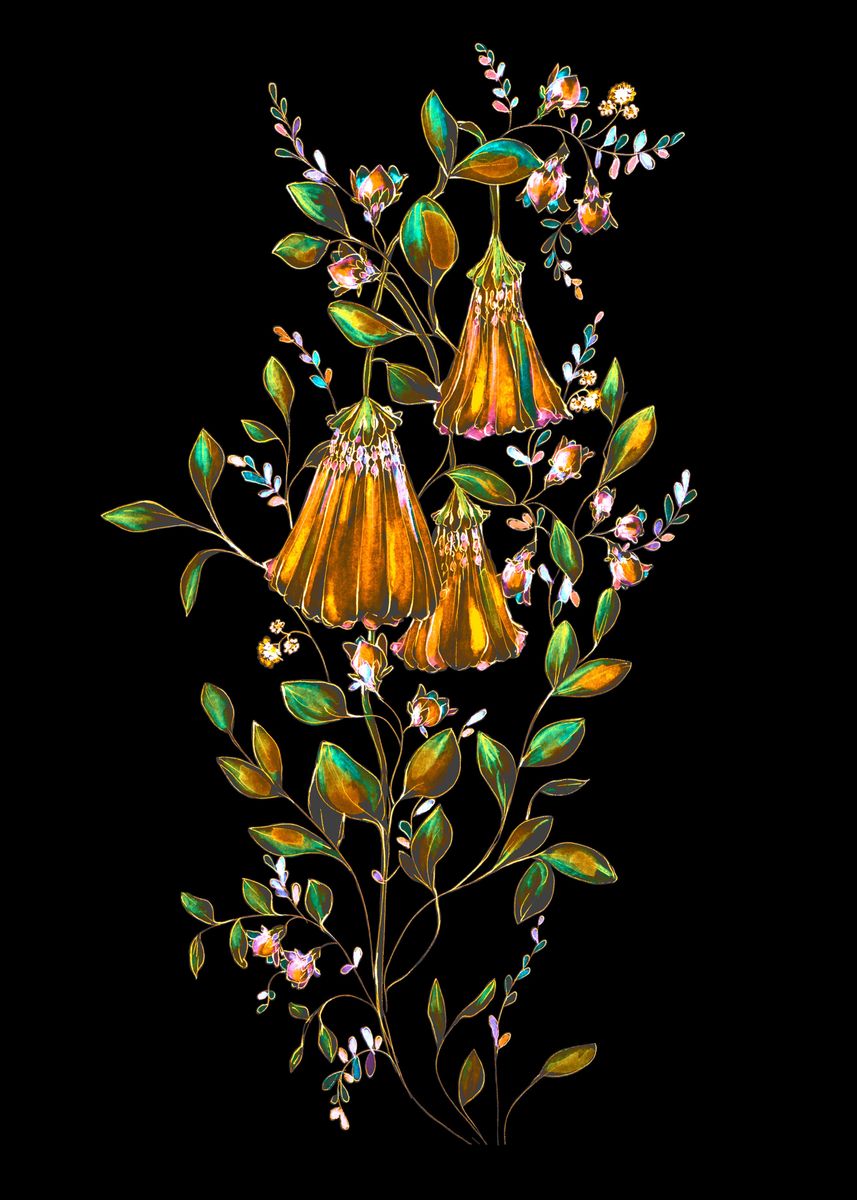 'Flowers in the dark s11' Poster, picture, metal print, paint by