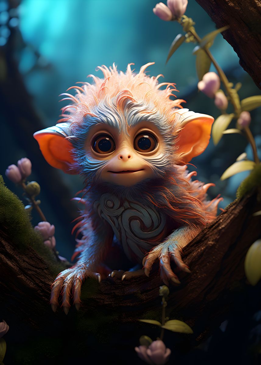 'Cute Forest Monkey Alien' Poster, picture, metal print, paint by ...