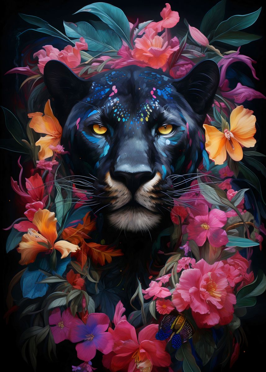 'Panther Flowers 2' Poster, picture, metal print, paint by Mateusz ...