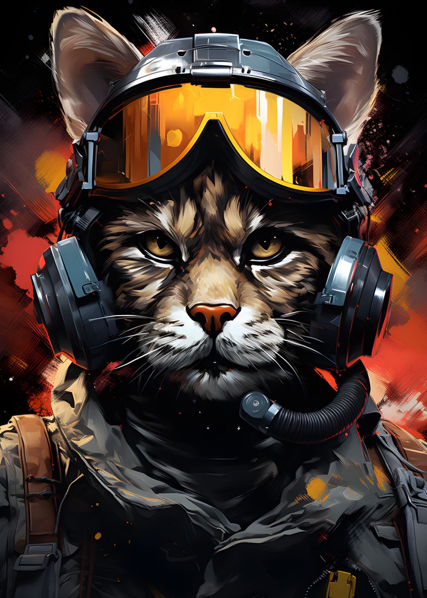 'Cat Old Jet Pilot' Poster by Chris Nolan | Displate