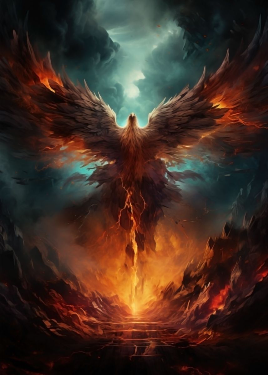 'mythical Phoenix dark sky' Poster, picture, metal print, paint by ...