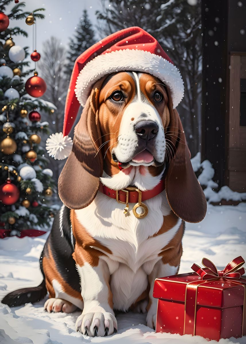 'Basset Hound Christmas Dog' Poster, picture, metal print, paint by Xăm ...