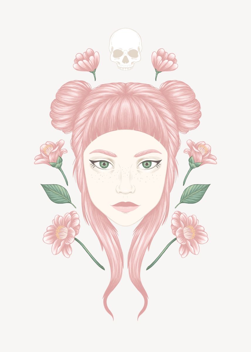 'Pink Hair and Flowers' Poster by Chimerah Hanssen | Displate