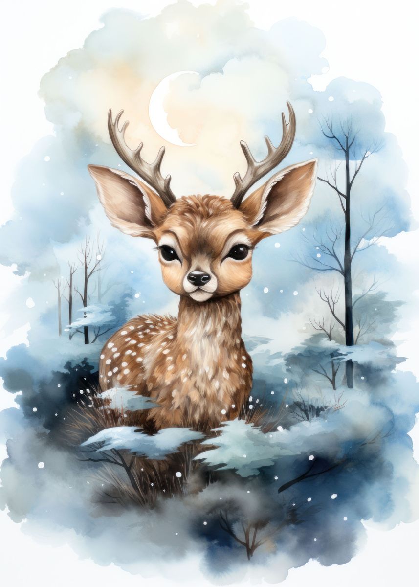 'Baby deer ' Poster, picture, metal print, paint by Byrdyak | Displate