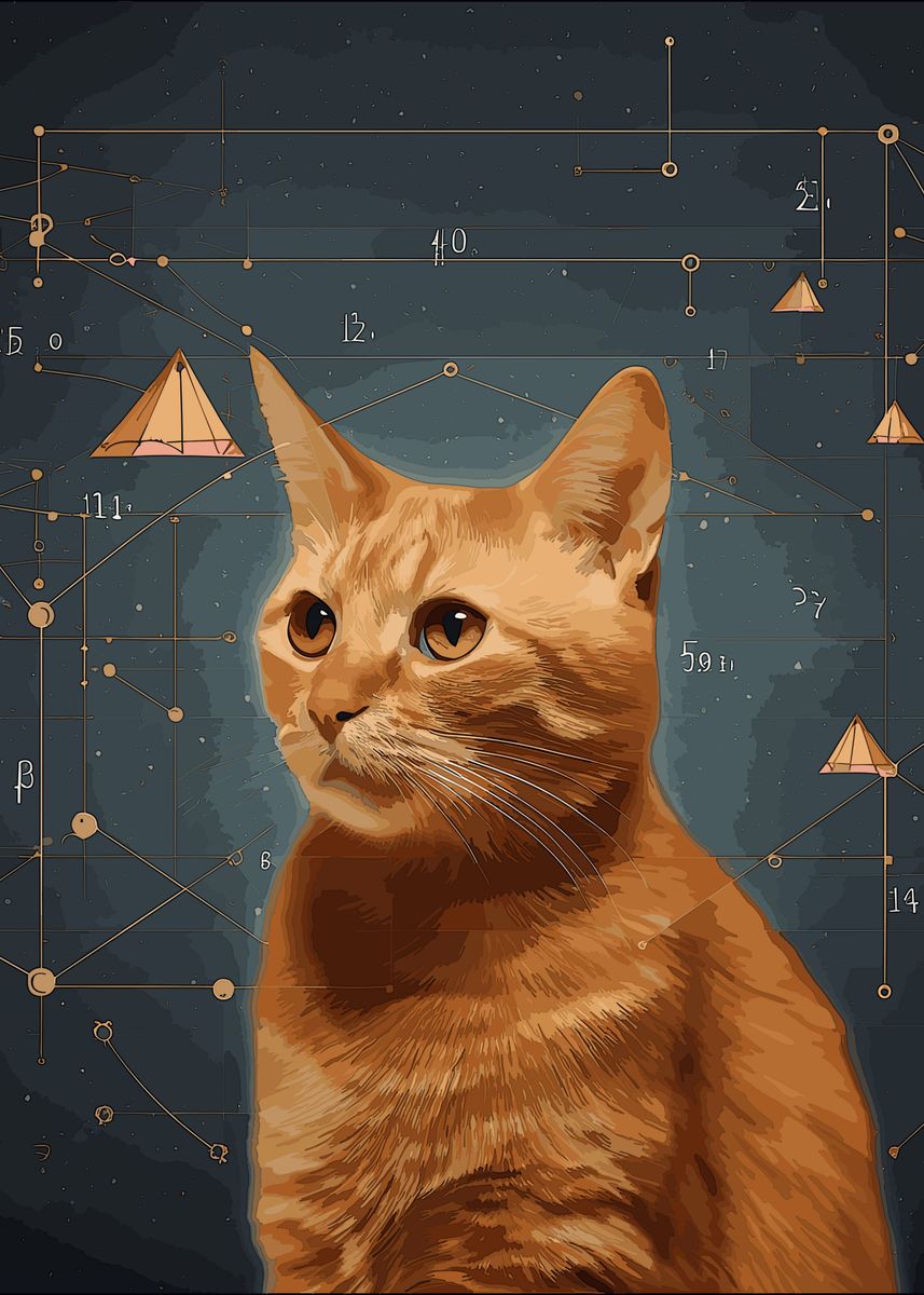 'cat math cute animal' Poster, picture, metal print, paint by Martyn ...