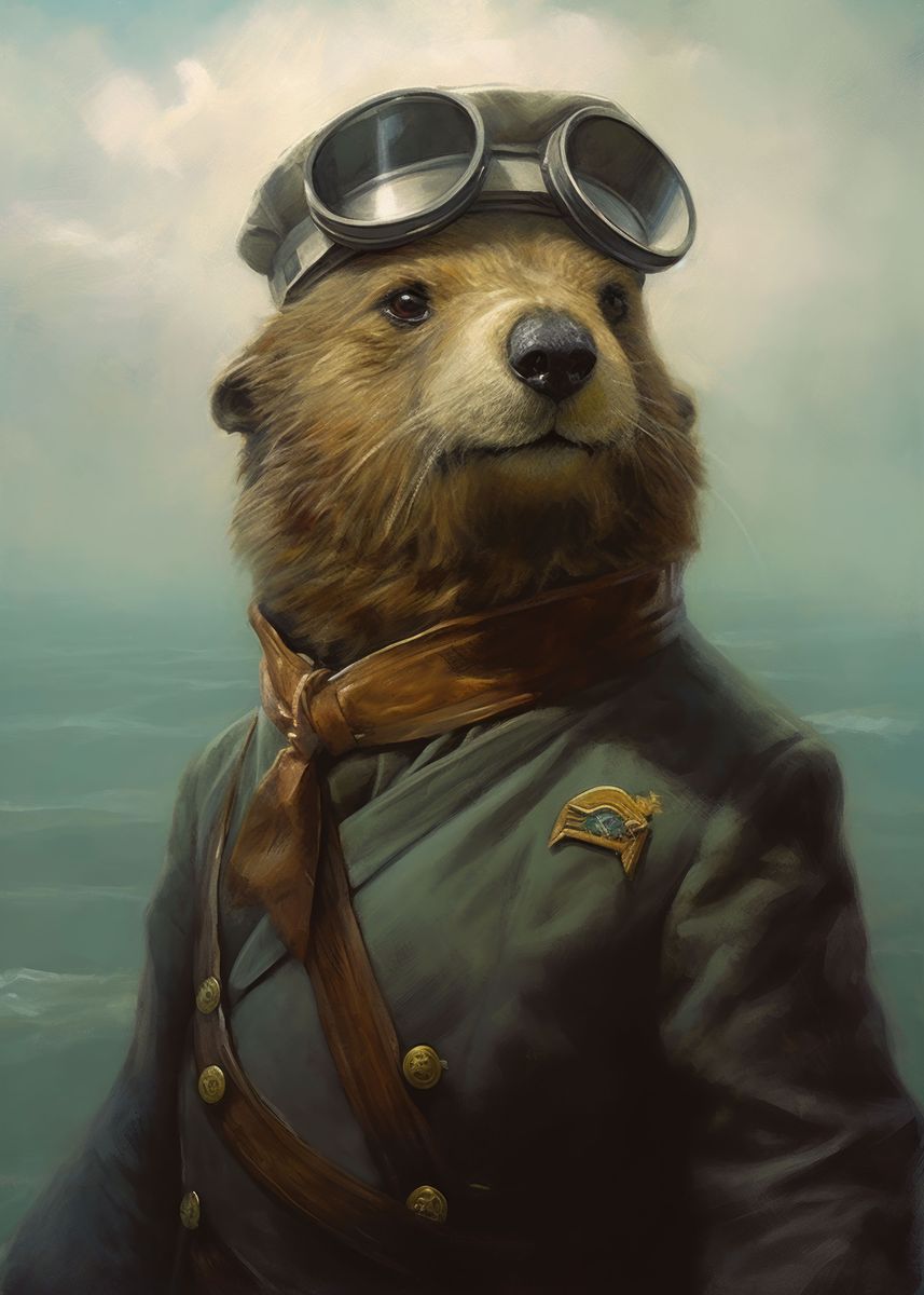 'Sea Otter as a Pilot' Poster, picture, metal print, paint by Frank