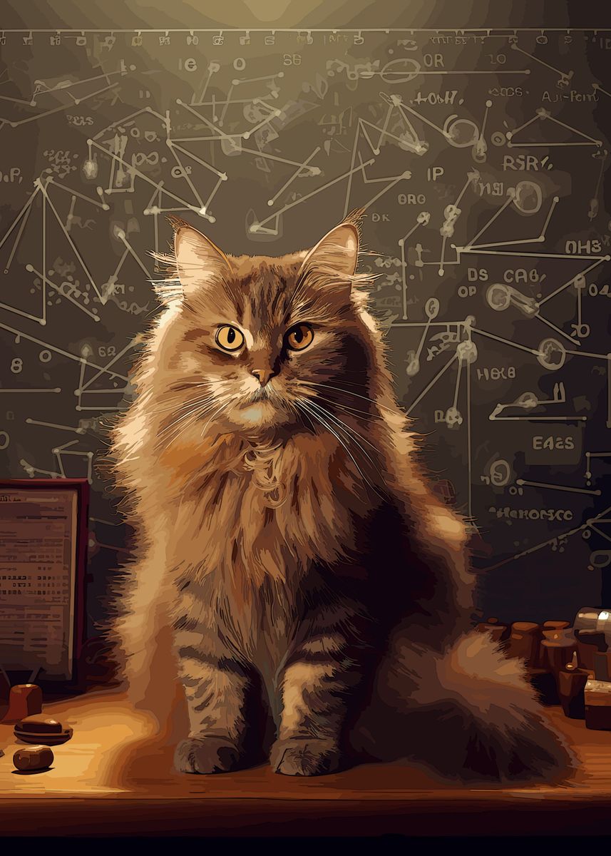 'cat math cute animal' Poster, picture, metal print, paint by Martyn ...