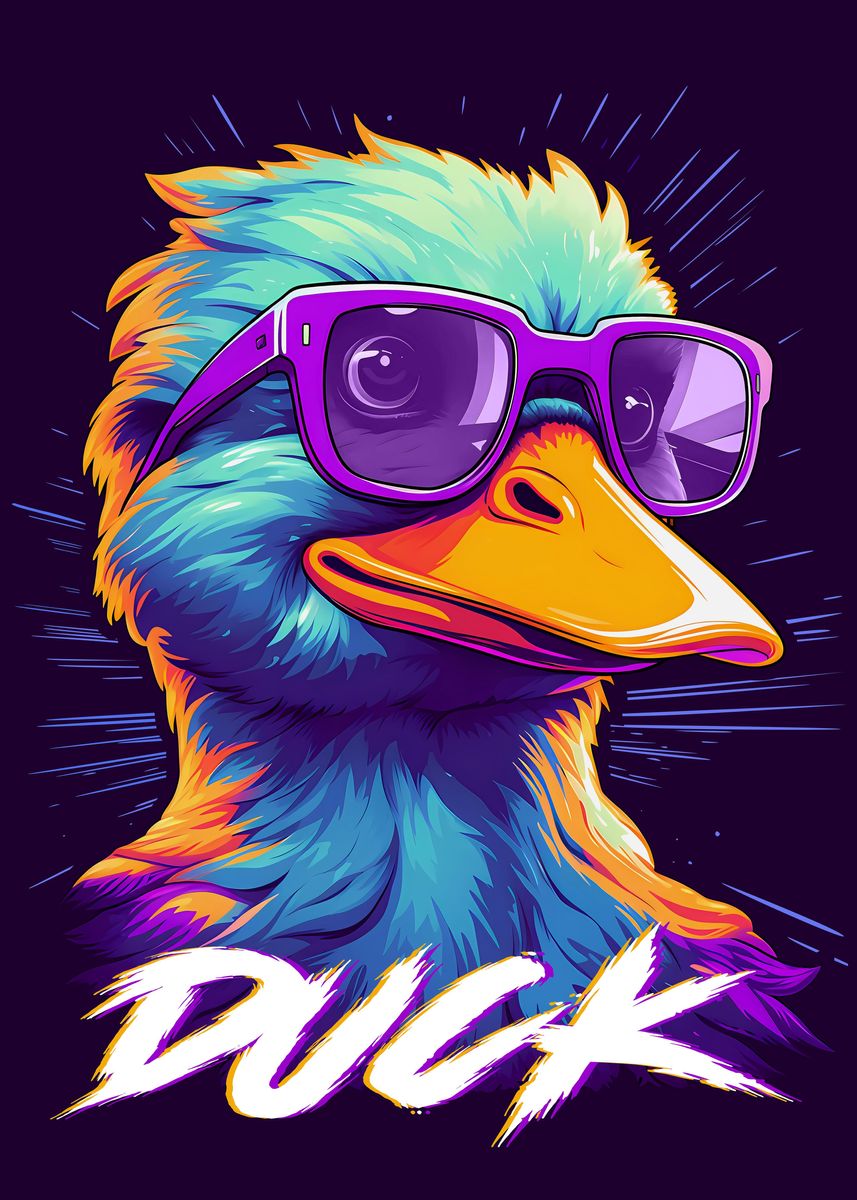 'Duck Wearing Sunglasses' Poster, picture, metal print, paint by Juka ...