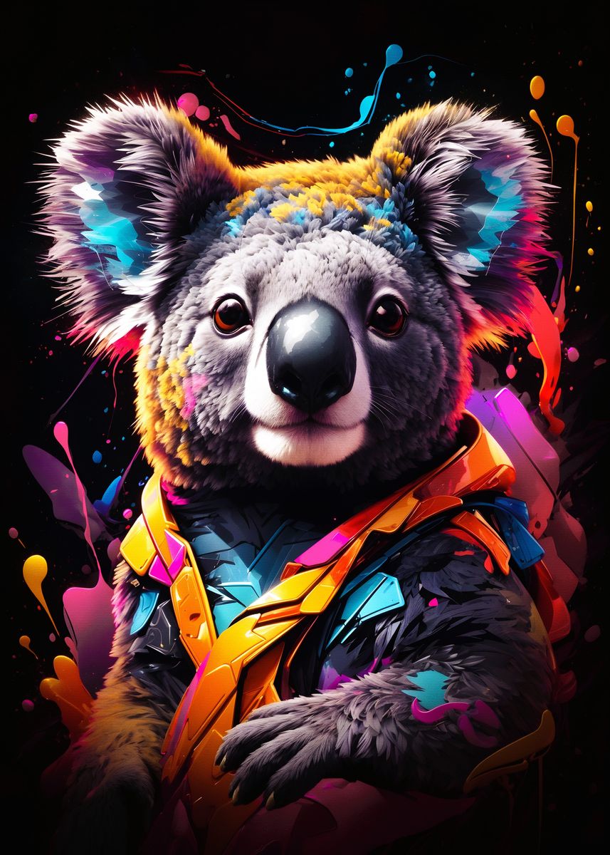 Koala aesthetic neon' Poster, picture, metal print, paint by Dream Reality