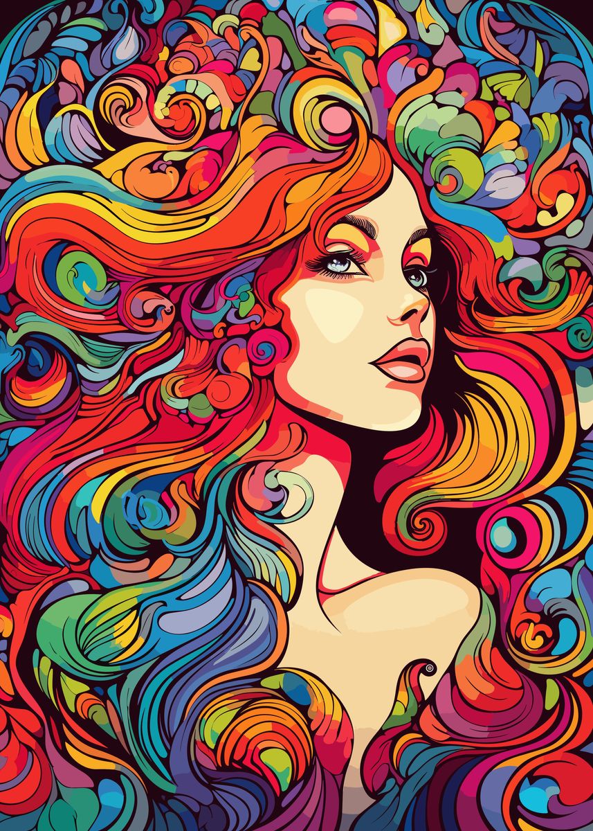 'Psychadelic Floral Girl' Poster, picture, metal print, paint by Mesh ...