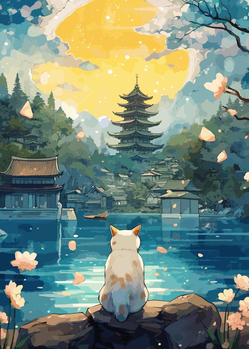 'The Moon Night Cat Japan' Poster by Ali Jane | Displate