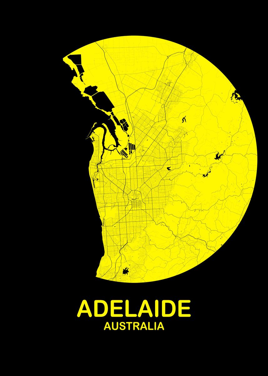 'Adelaide Yellow Circle Map' Poster by Wall Art Physical Displate