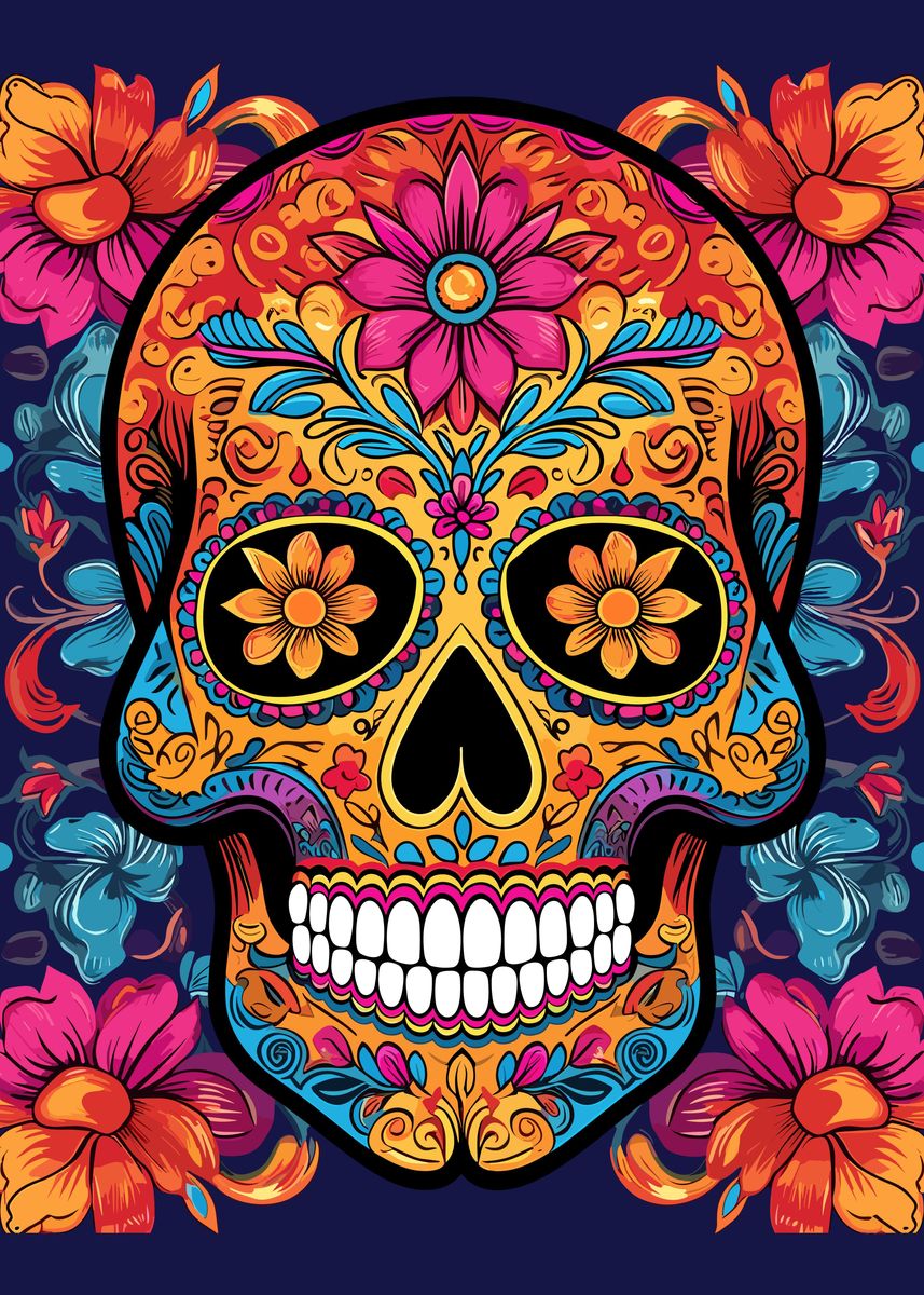 'mexican skull' Poster by Richard Morris | Displate