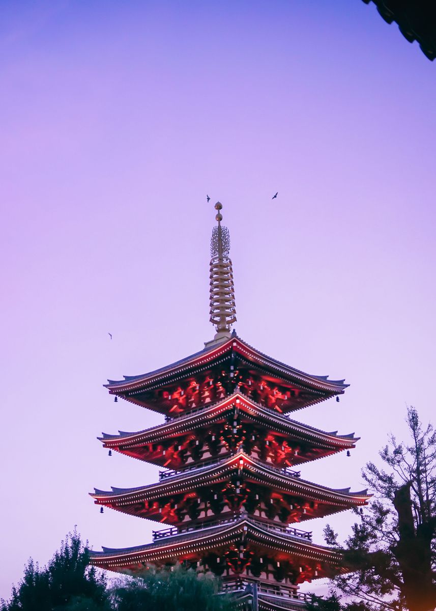 'Japanese Temple at Sunset' Poster by Steve Roe | Displate