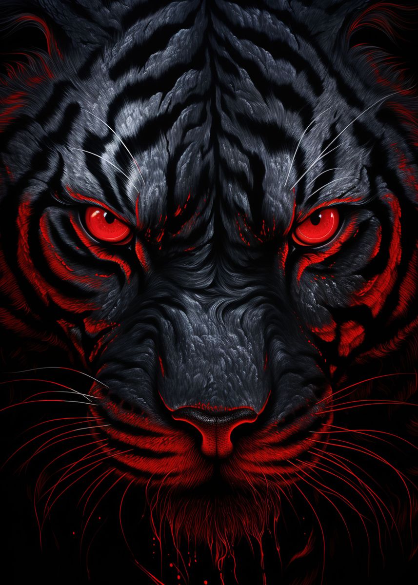 'Tiger Red And Black Animal' Poster, picture, metal print, paint by ...