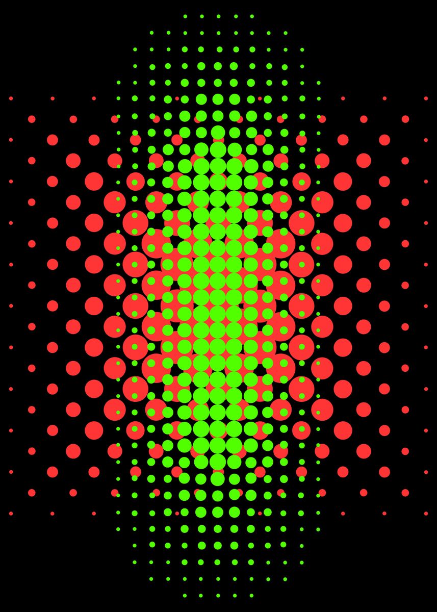 'GREEN RED NEON GEOMETRIC' Poster, picture, metal print, paint by ...