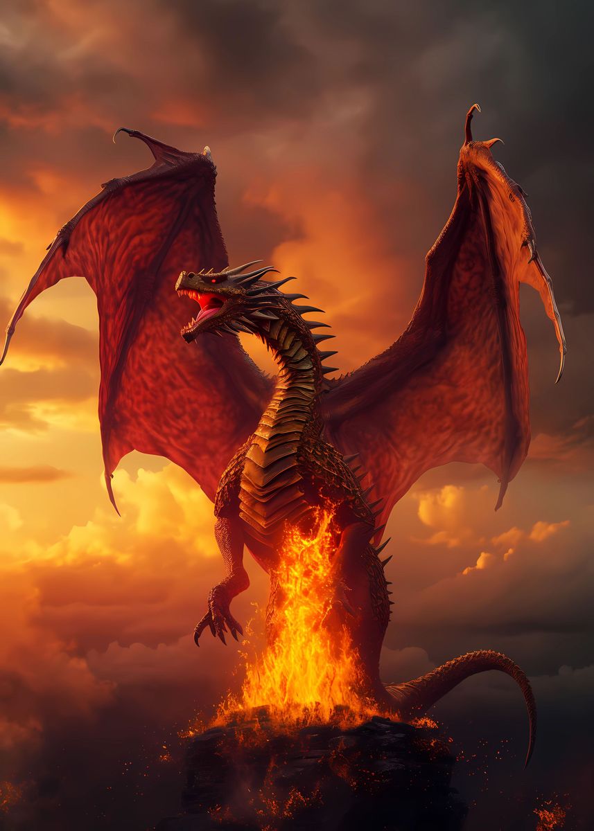 'Red dragon born of fire' Poster, picture, metal print, paint by Jiri ...