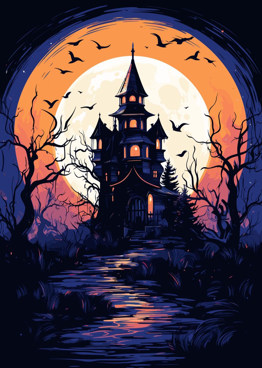 'Haunted House Halloween' Poster, picture, metal print, paint by Ray ...