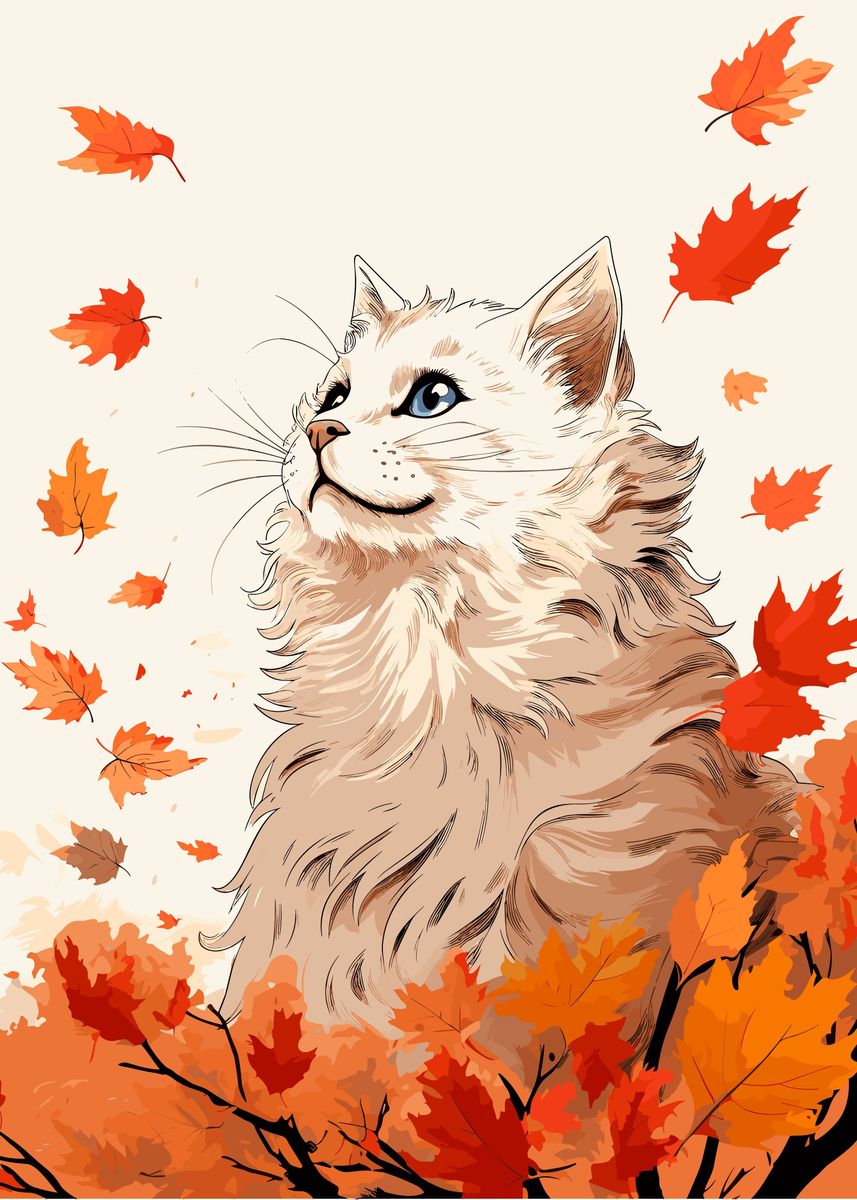 'Cat Autumn Fall Cute' Poster by berly kusuma | Displate