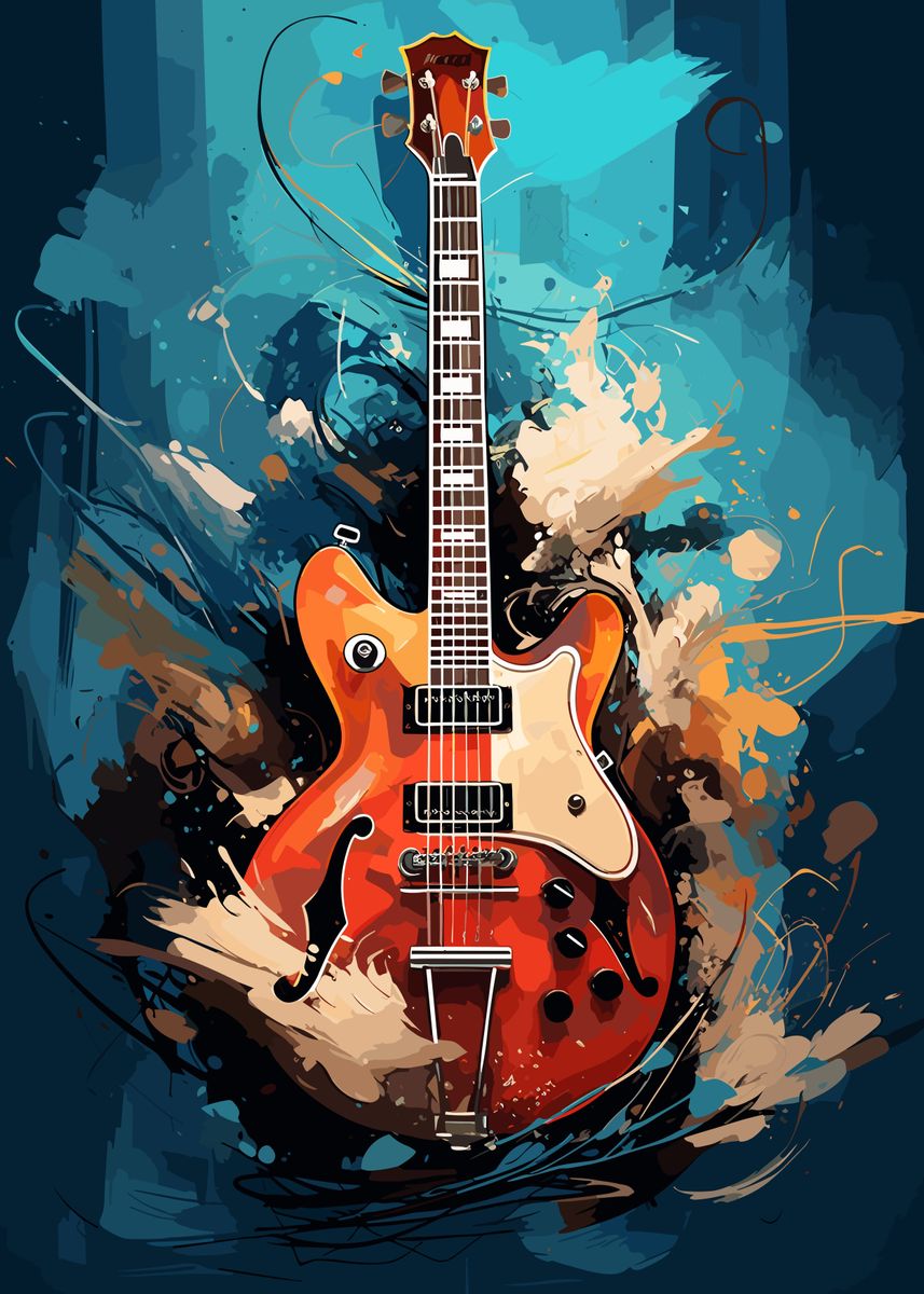 'Electric Guitar Watercolor' Poster, Picture, Metal Print, Paint By ...