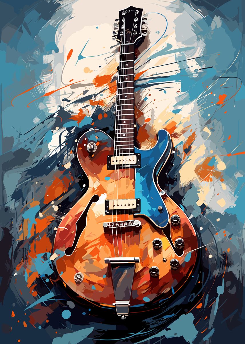 'Electric Guitar Watercolor' Poster, picture, metal print, paint by