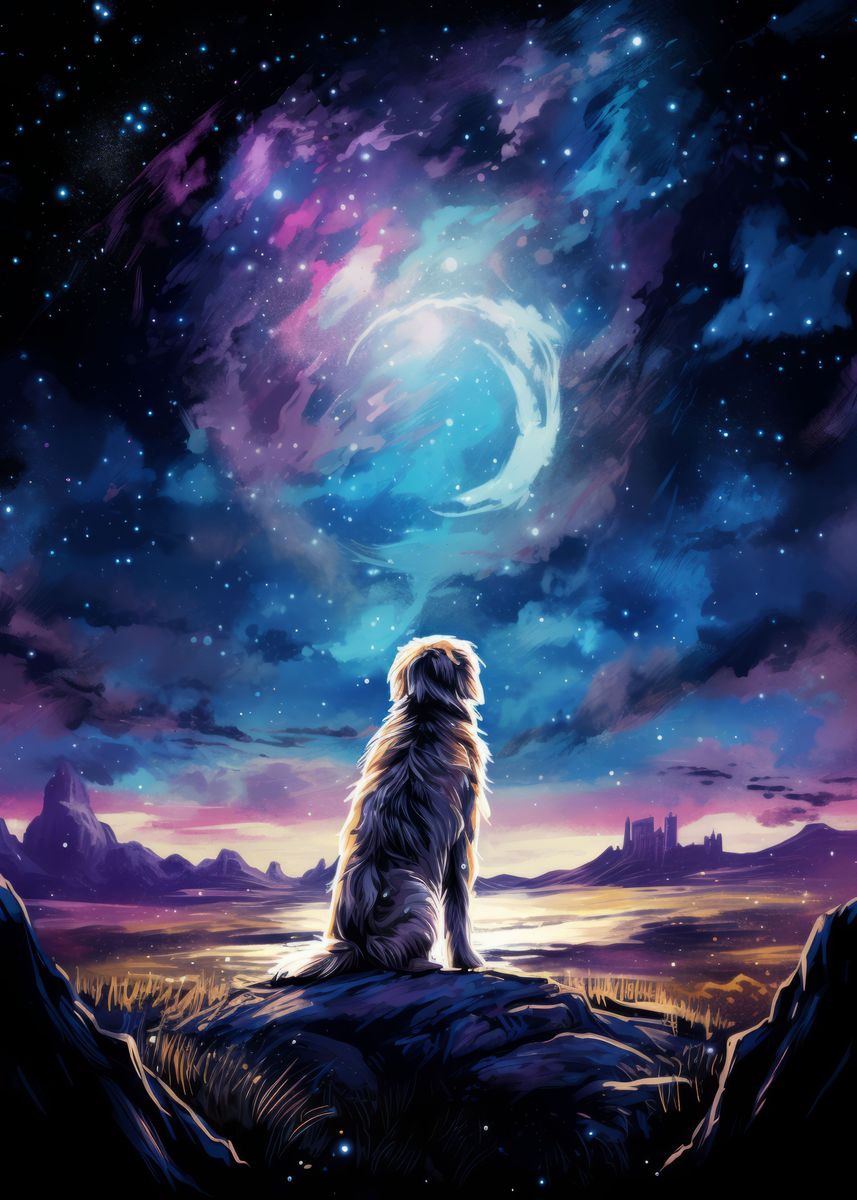 'Dog at Starry Sky' Poster, picture, metal print, paint by Frank ...