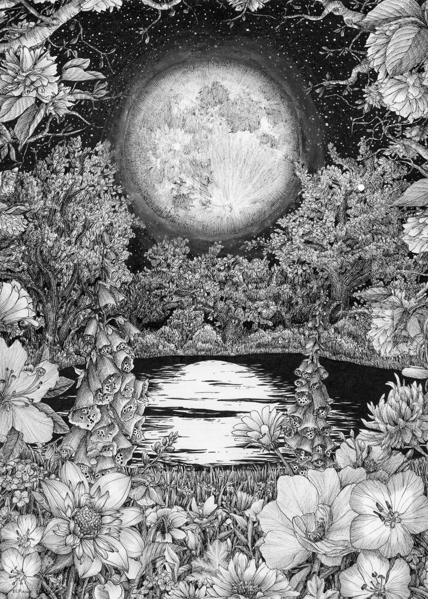 'moon Garden Reflections' Poster By Ella Mazur 