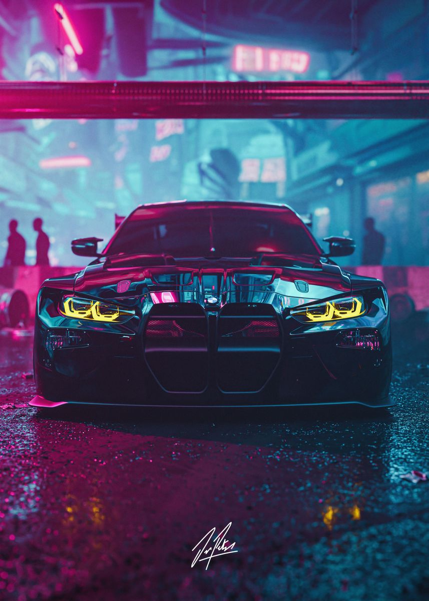bmw-m4-gt3-neon-poster-picture-metal-print-paint-by-jonas-peters