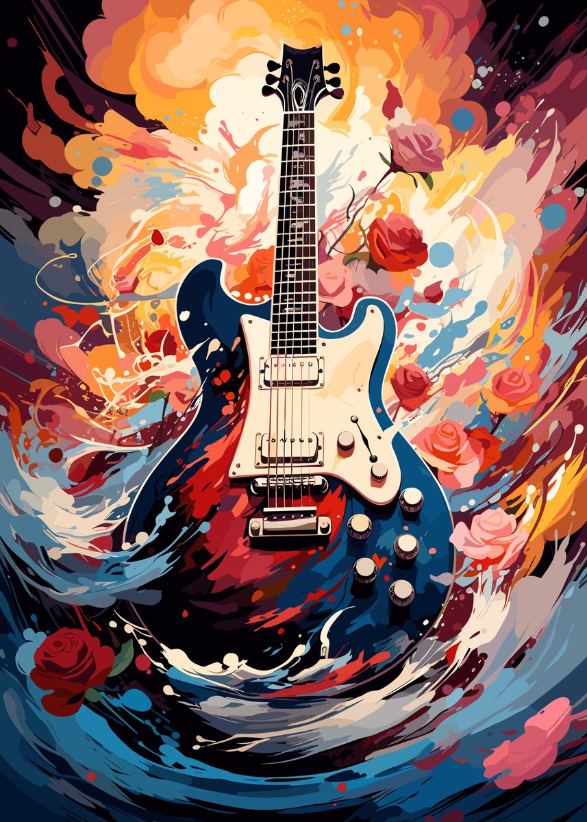 Guitar Oil Painting' Poster, picture, metal print, paint by BriannaMReyes
