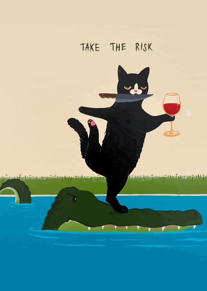 'take the risk meme cat' Poster, picture, metal print, paint by Samuel ...