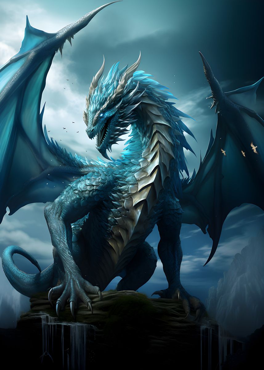 'blue Elder Dragon Of Water' Poster, Picture, Metal Print, Paint By 