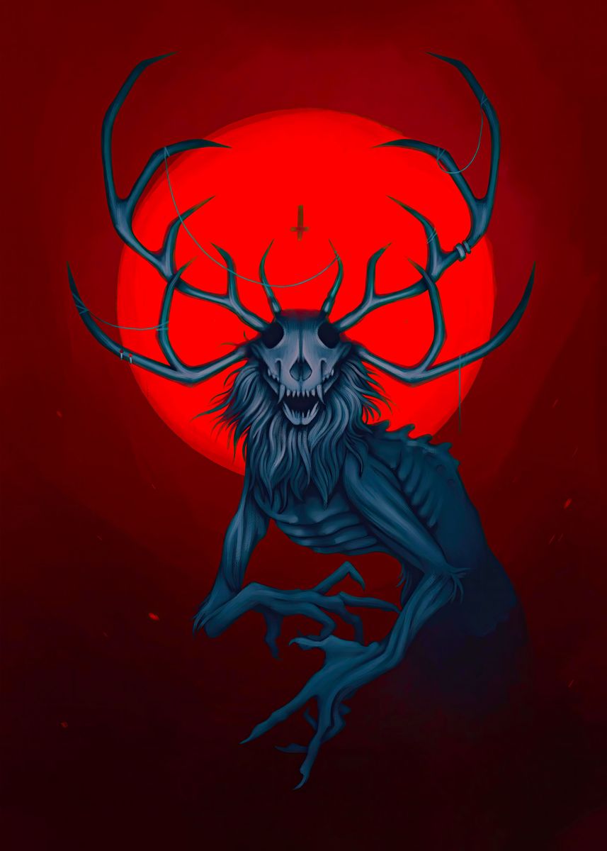 'wendigo Mythology red moon' Poster, picture, metal print, paint by ...