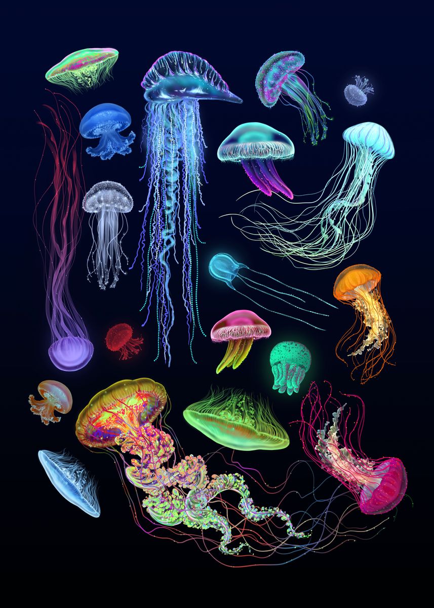 'Bioluminescent jellyfish' Poster, picture, metal print, paint by Daria ...