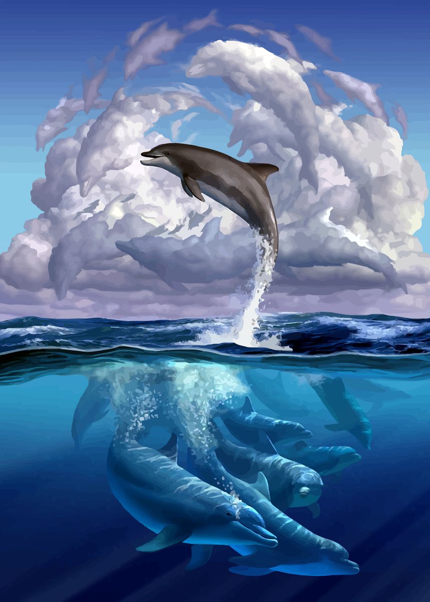 'Flying Orca' Poster, picture, metal print, paint by tinalamber | Displate