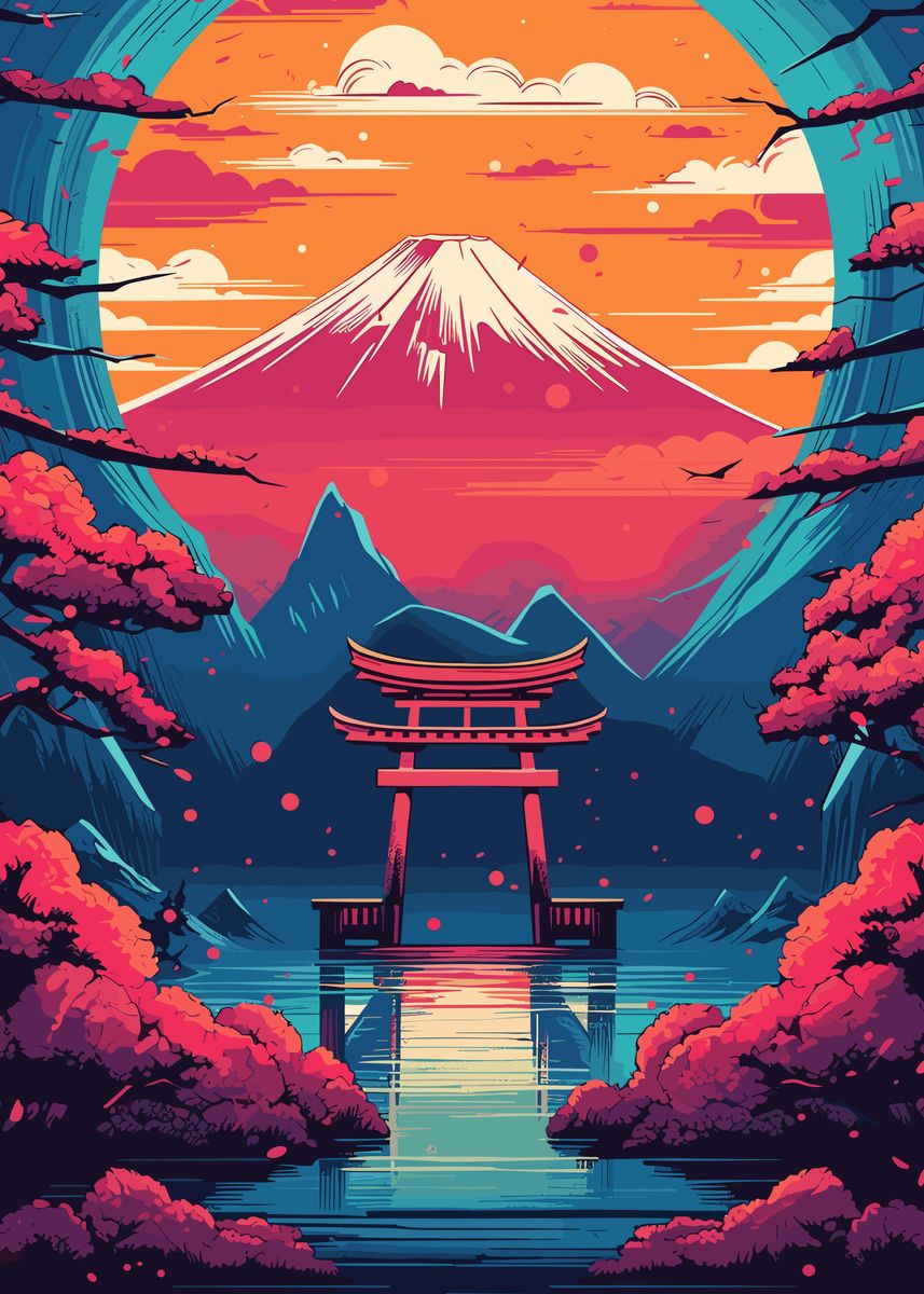 'Japan Mountain Landscape' Poster by Ted Ramsey | Displate