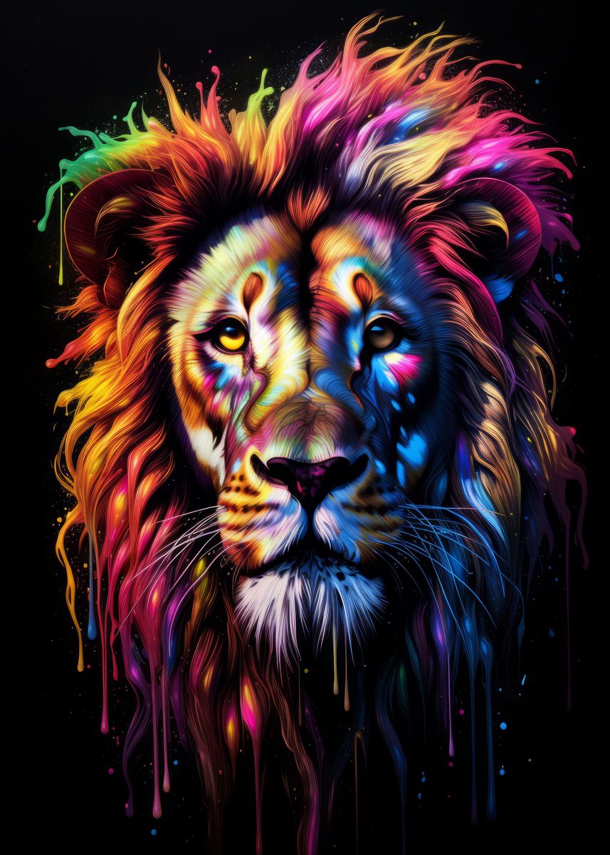 'Rainbow Lion' Poster, picture, metal print, paint by Frank Hirschle ...