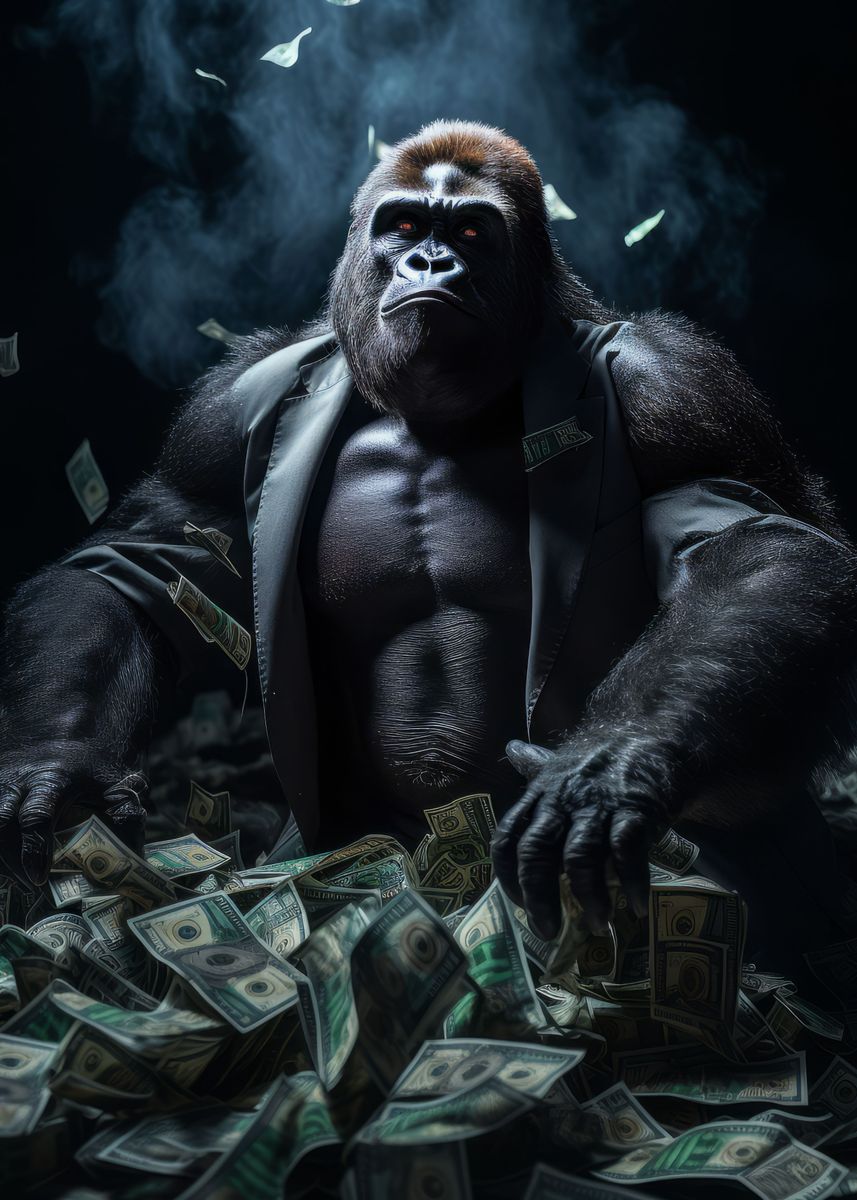 'Gorilla Money Dollar Bills' Poster, picture, metal print, paint by
