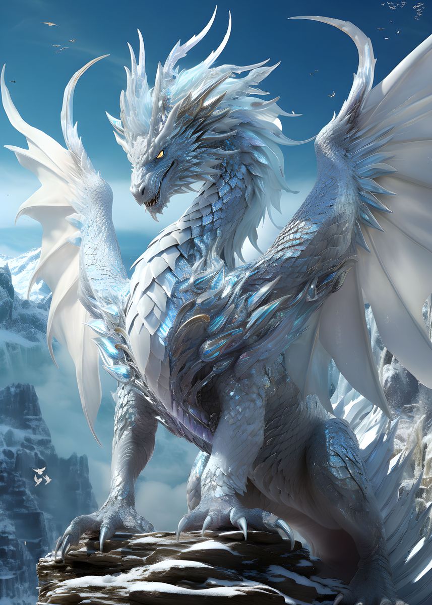 'White Heaven Elder Dragon ' Poster, picture, metal print, paint by ...