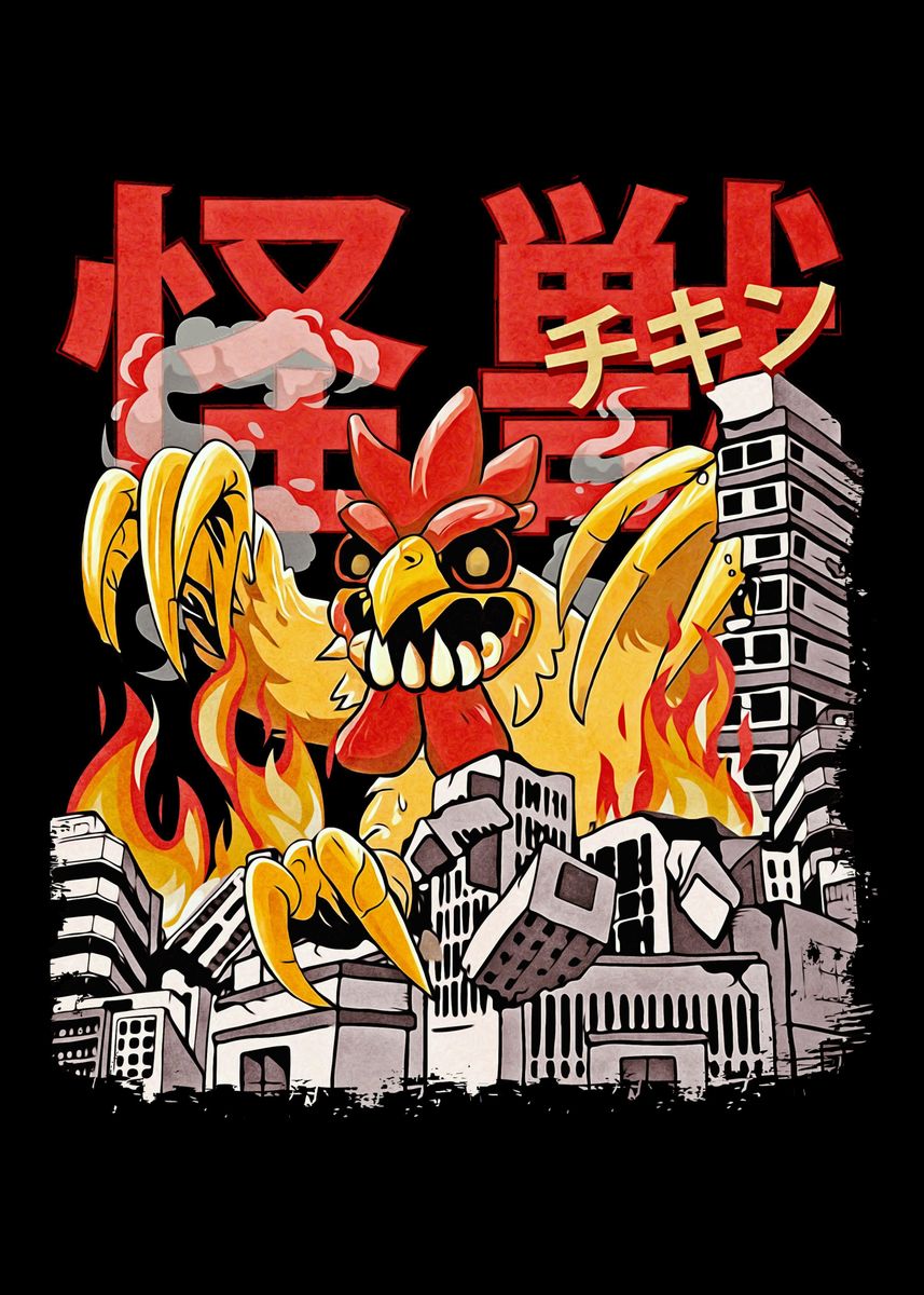 'Kaiju Chicken Japanese' Poster, picture, metal print, paint by ...