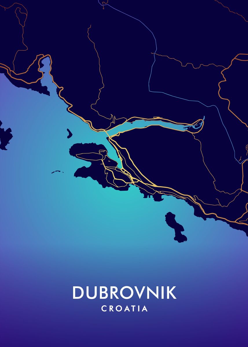 'Dubrovnik Map' Poster, picture, metal print, paint by Miracle Studio ...