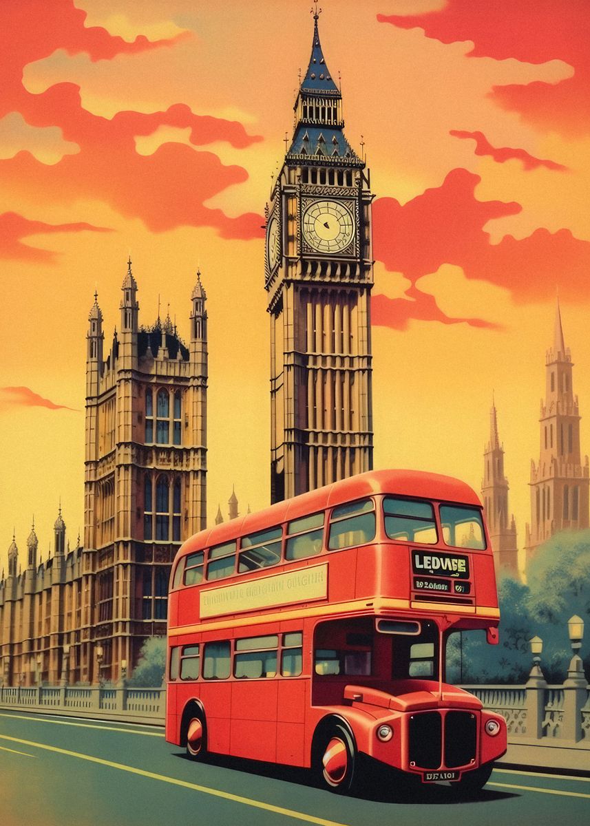 ‘London Travel Poster’ Poster, picture, metal print, paint by Taudalpoi