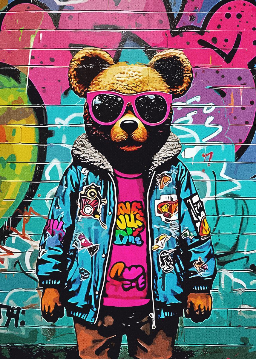 'Street Graffiti Bear' Poster, picture, metal print, paint by