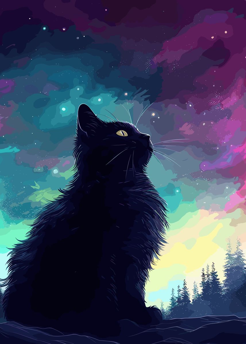 'Black Cat Moon' Poster, picture, metal print, paint by Jordan LeePaine ...