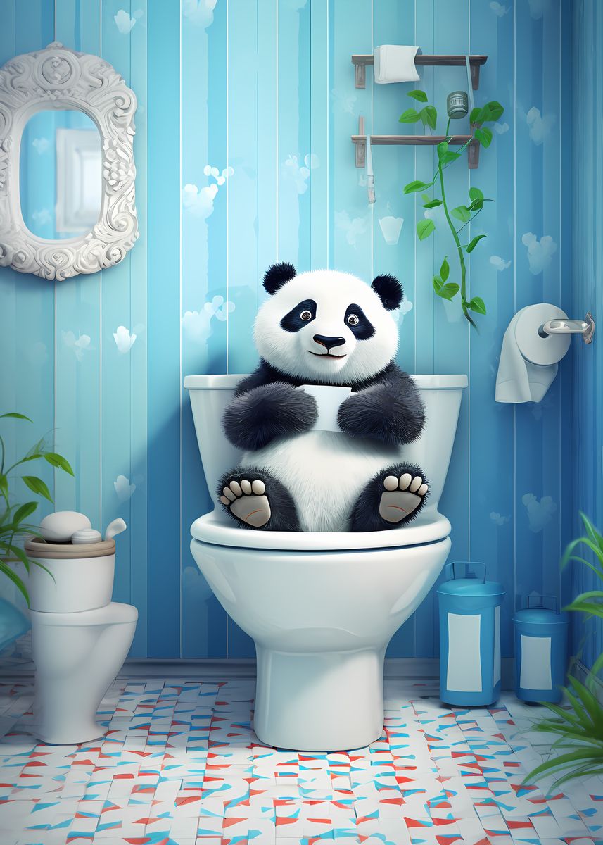 'Cute Panda Toilet ' Poster, picture, metal print, paint by ART JOY ...