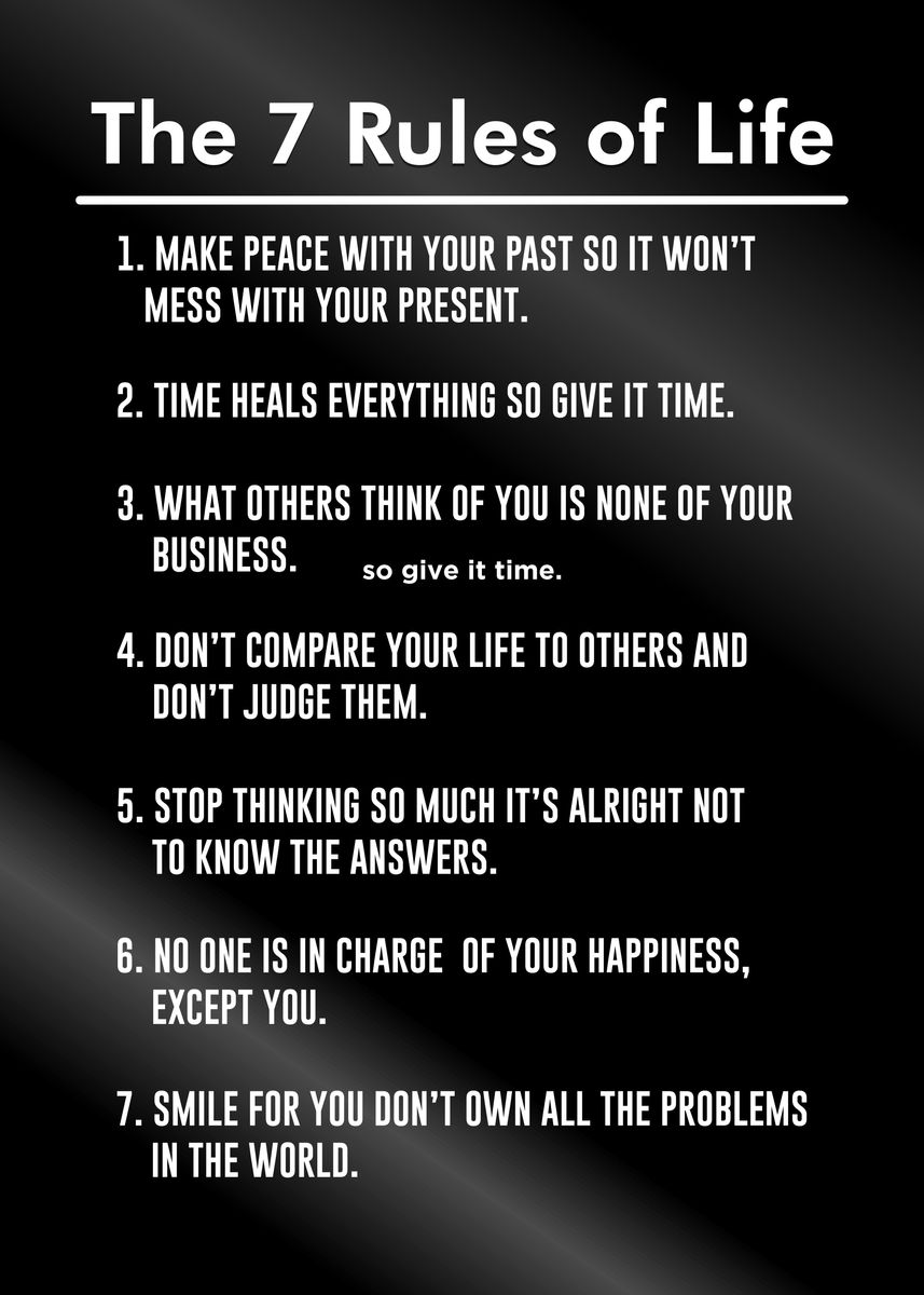 'the 7 rules of life' Poster, picture, metal print, paint by The ...